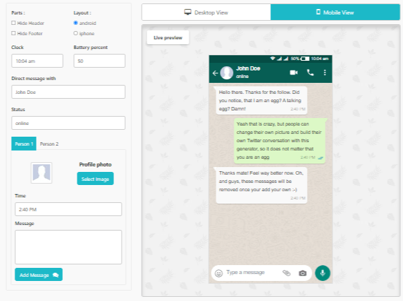 عمل محادثة واتساب مزيفة